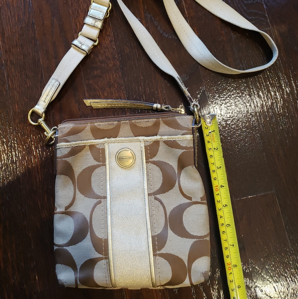 Coach gold and beige crossbody bag